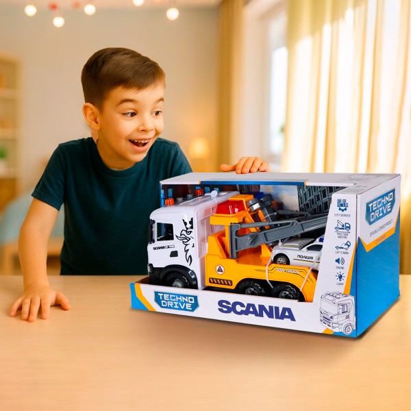 Фото - Наземная спецтехника TechnoDrive Mid Truck – ЭВАКУАТОР SCANIA С МАШИНОЙ ПОЛИЦИИ (свет, звук) (3004KS)
